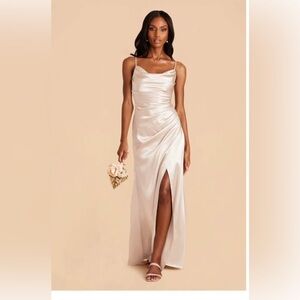 Shiny Satin Neutral Champagne Lydia Dress Medium
